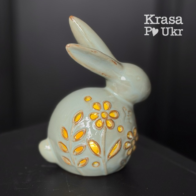 IMG_8253 Керамічна фігурка 15 cм з лед світлом в середині ЗАЙЧИК з квітковим візерунком