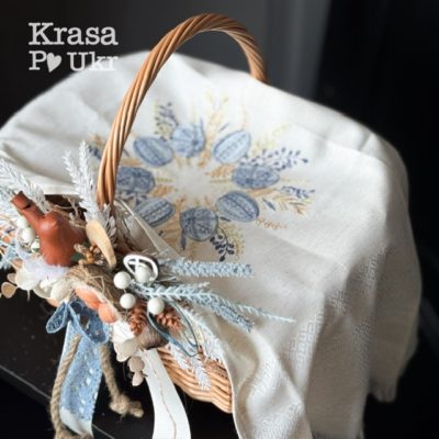 Серветка “Патріотичні писанки” (70*32 см) на кошик з вишивкою і бахромою