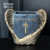 Бетонне ритуальне кашпо 23 см з крилами ангела “Вічна пам’ять”