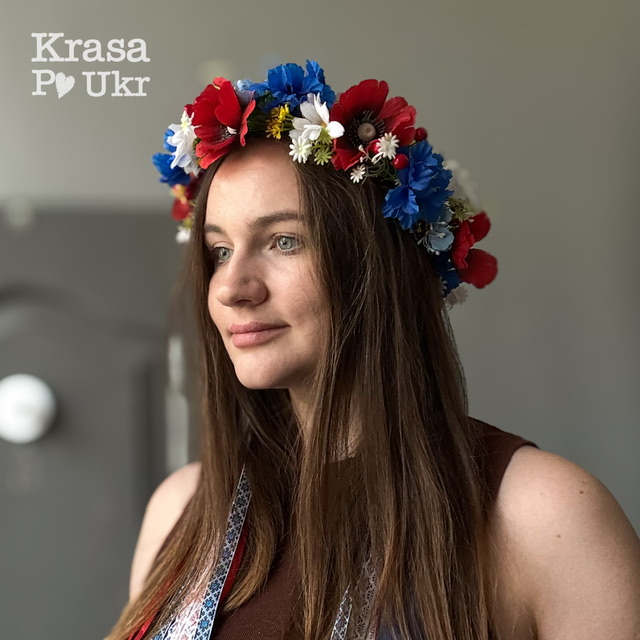 Вінок на голову з великих польових квітів, дизайн “польова німфа” №1 2
