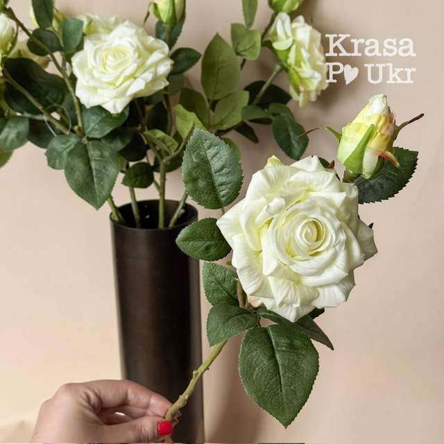 Латексна біла троянда для флористики та декору (1 шт) 4