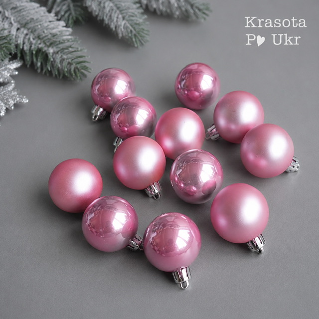 #009 Набір ялинкових куль “фламінго”, 4 см (12 шт) 1 Набір ялинкових куль фламінго 4 см 12 штук для новорічного декору