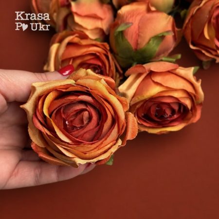 Теракотова штучна садова троянда з тканини для флористичних композицій