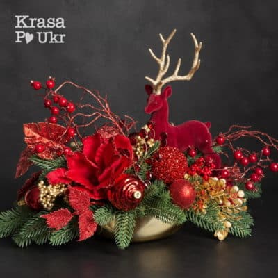 Різдвяна композиція ЗАЧАРОВАНИЙ ОЛЕНЬ, колекція “Різдвяна класика” (50 см)