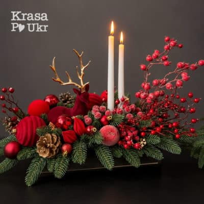 Композиція зі свічками, колекція “Різдвяна класика”, дизайн “бордо”